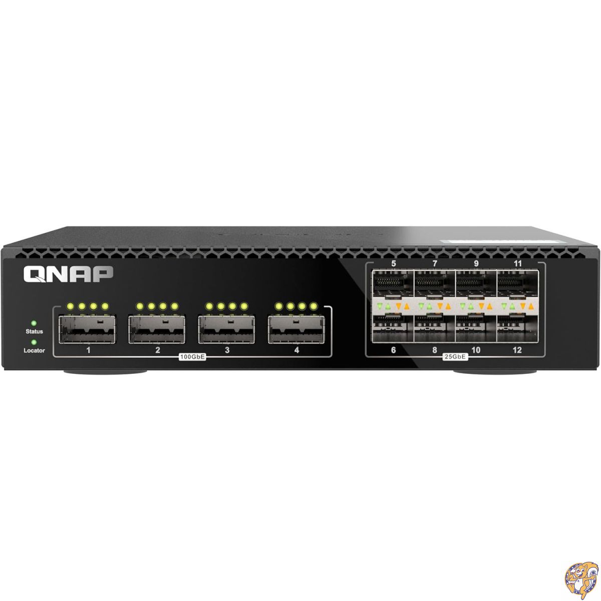 QNAP 12ポート 100GbE ハーフ幅ラックマウントレイヤ2マネージドスイッチ 4つの100GbE QSFP28ポートと8つの25GbE SFP28ポート(QSW-M7308R-4X-US)