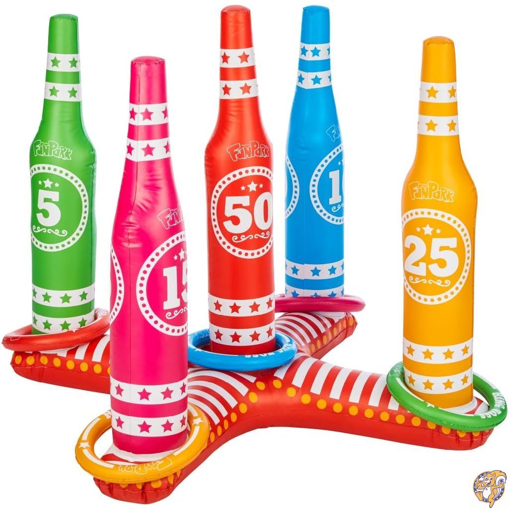 Flybar FunParkリングトスゲーム 子供と家族向け 高さ3フィート カラフルなリング5個付き 大人と家族向けの膨張式大型アウトドアゲーム