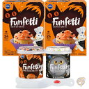 【14-15日限定!1000円クーポン20名様】ファンフェッティ ハロウィン バンドル キャンディ ビット付きケーキ ミックス 2 個 スプリンクル付きフロスティング 1 個 ブラック チョコレートとオレンジ バニラ (4 個パック) By The Cup スプレッダー付き ピルズベリー Pillsbury