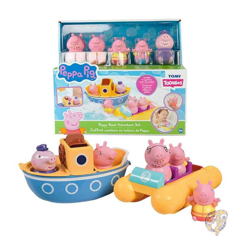 ペッパピッグ お風呂用おもちゃ ペッパのボートアドベンチャー ボートおもちゃ 2個 ペッパピッグのフィギュア 5 個付き ペッパピッグ おもちゃのボート 18 か月以上 幼児用お風呂用おもちゃ Toomies トゥーミーズ