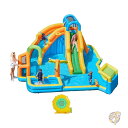 インフレータブル ウォータースライド (ロングスライド 2 本 大型クライミングウォール 小型深めのプール オーニング付き) 11 イン 1 屋外用インフレータブル ウォータースライド 収納バッグ 950W ブロワー付き 遊具 プール Yaheetech ヤヒーテック