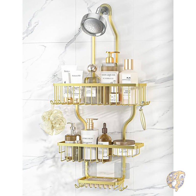 【クーポン配信中】シャワー収納棚 吊り下げ式シャワーキャディ 錆びないシャワーオーガナイザー アルミ製シャワーヘッドキャディ カミソリ/スポンジ用フック10個付...