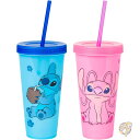 【14-15日限定!1000円クーポン20名様】Disney ディズニー リロ&スティッチ エンジェル ココナッツフラワー 2個パック カラーチェンジ プラスチックタンブラー 24オンス 709ml ストロー付きカップ コップ シルバーバッファロー Silver Buffalo