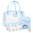 【15日限定888円クーポン】Disney ディズニー スティッチ トイレタリーバッグセット レディース ガールズ ジップ付き コスメティック メイクアップバッグ オプション 詰め替え可能なトラベルボトル付き トイレタリー バケーション必需品 ブルー スティッチ 3個セット