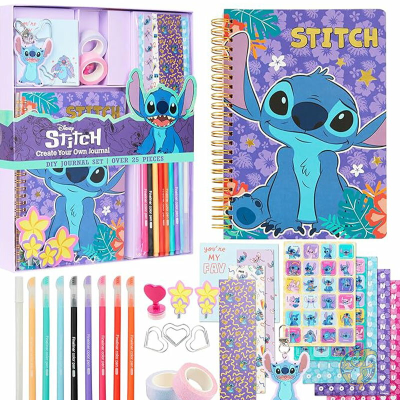 【10日8時間!777円クーポン20名様】Disney ディズニー スティッチ DIY ジャーナルキット 女の子 ティーン向け かわいいアート&クラフトキット A5スパイラルノート ヘアクリップ ペン ステッカーシート スティッチギフト 文房具