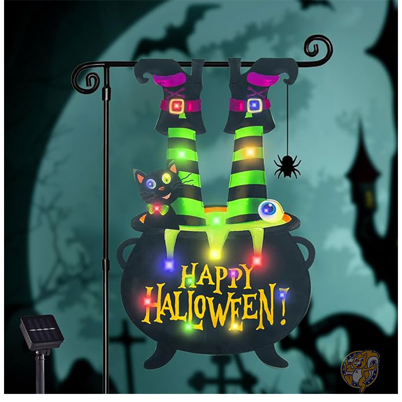 【最大2000円クーポン25日〜】ハロウィンデコレーション ハロウィンライト付き ガーデンフラッグ 屋外..