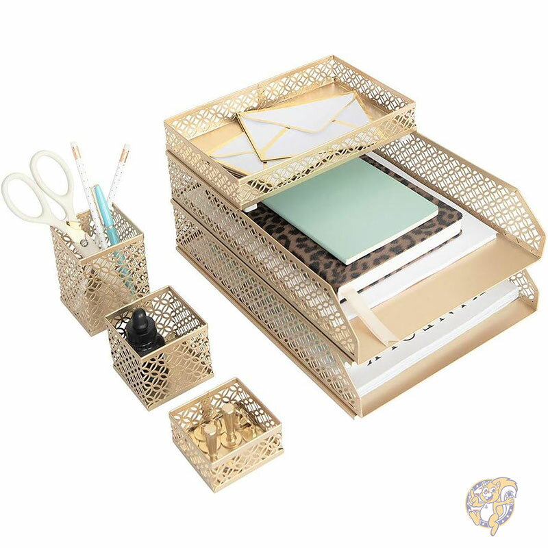 【ポイント3倍4日&5日】ゴールドデスクオーガナイザーセット レディース 連結式 オフィス用品 6点セッ..