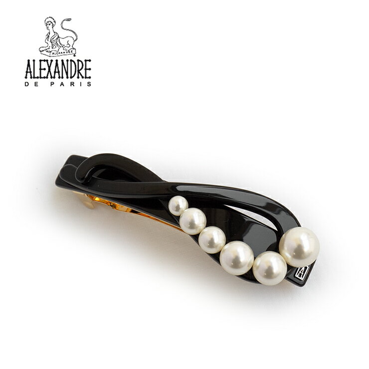 アレクサンドル ドゥ パリ ALEXANDRE DE PARIS 8cm バレッタ aa8-18257-03 髪留め リボン パール ブラック バレッタ ブランド ハンドメイド ヘアアクセサリー 大人 女性 かわいい おしゃれ