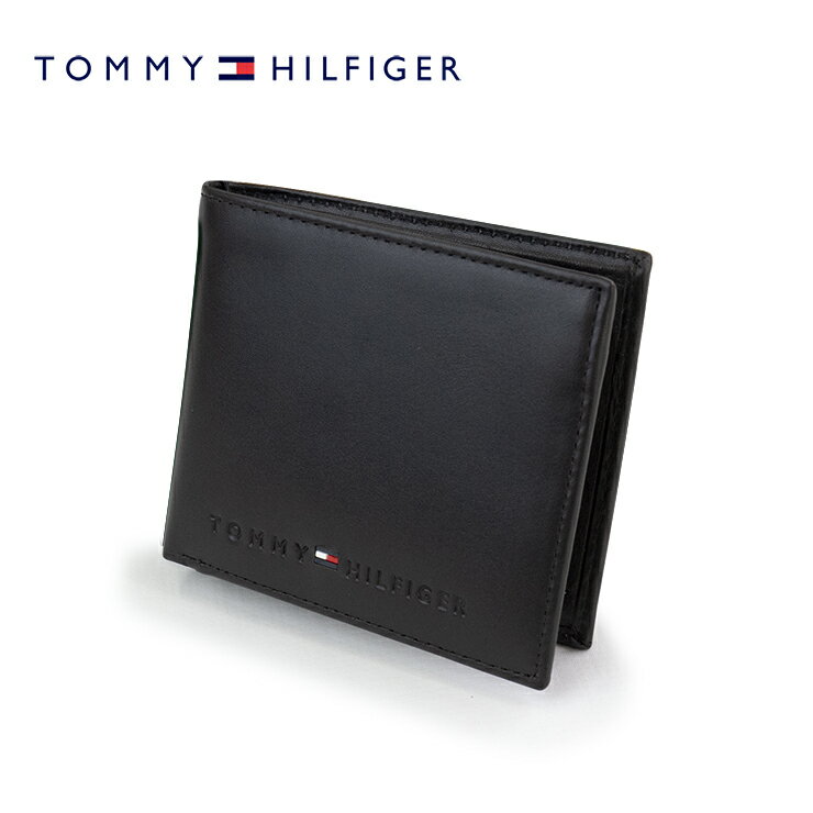 楽天Palms（パームス）TOMMY HILFIGER トミーフィルフィガー 二つ折り財布 レザー財布 31TL25X005 本革 トミー メンズ 財布 二つ折り バイフォールド ウォレット ブラック おしゃれ かわいい かっこいい 本革 革 ブランド 大容量 型押しロゴ