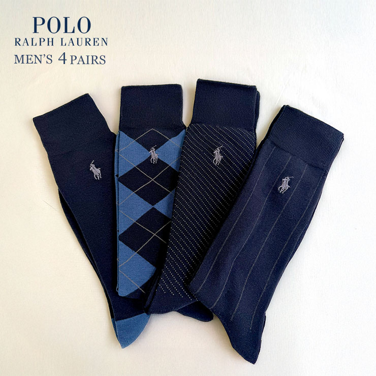 Rakuten - RALPH LAUREN ラルフローレン CLASSIC MULTI ソックス 4PK ネイビー 8667PK-401 靴下 ロゴ ブランド 無地 チェック 紺 ネイビー カジュアル 紳士用 メンズ コットン 男性用 4足組 4足セット set まとめ買い かかと あり リブ ソックス ショート丈 ラルフ ソックス