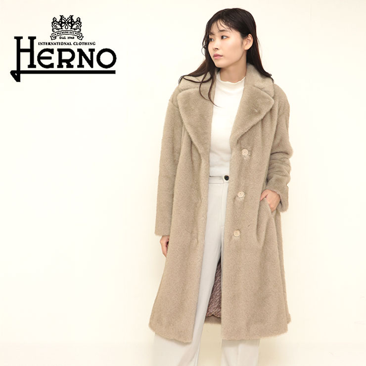 HERNO ヘルノ レディース エコファー ガウンコート ベルト付き ロング丈 CA000582D 12739 ロングコート アウター ファージャケット レディースアウター おしゃれ かわいい あたたかい あったか ブランド ヘルノ 女性 コート ロング丈