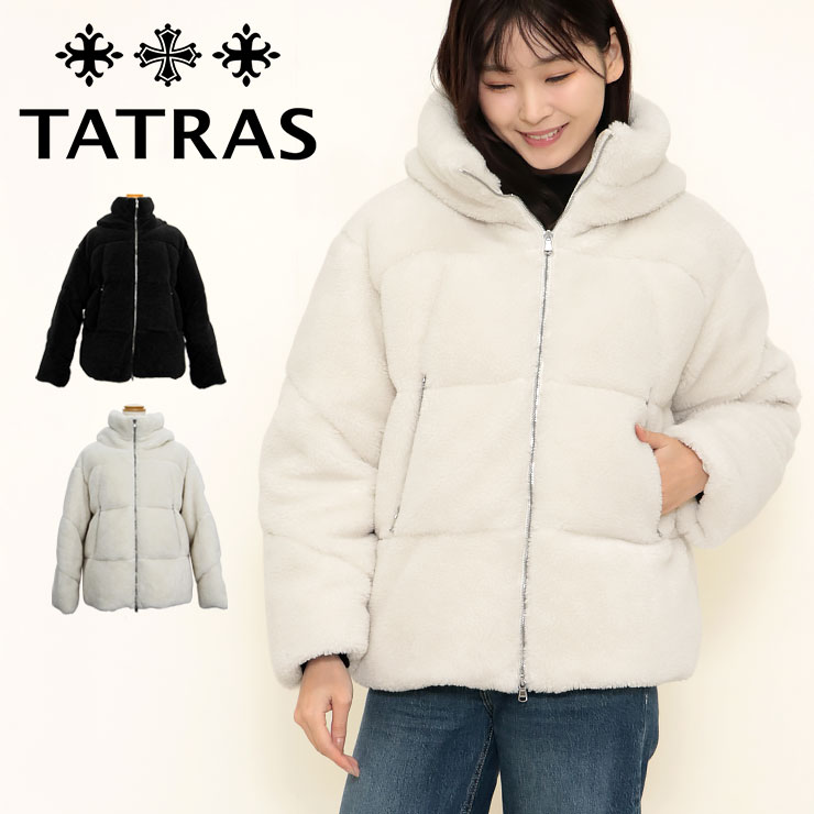Rakuten - TATRAS タトラス ダウンジャケット DAESIA ダエシア LTAT24A4989-D レディース ボア フード付き スタンドカラー オーバーサイズ ロゴ BLACK IVORY ボアジャケット 防寒 暖かい 秋冬