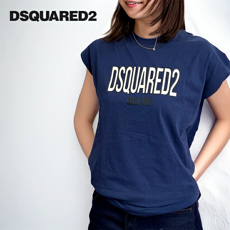 Rakuten - DSQUARED2 ディースクエアード DQ2900 DSQUARED2 ロゴ Tシャツ Tシャツ ジュニア レディース 女性 トップス 半袖シャツ おしゃれ ブランド かわいい 大人 かっこいい 春 夏 カジュアル 綿100％ コットンTシャツ ブランドロゴ 半袖 レディースTシャツ 半袖Tシャツ 紺
