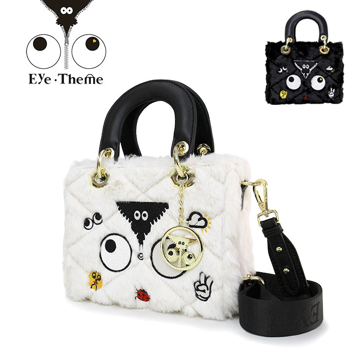EYE THEME アイテーマ ボア ホワイト ブラック 2way トートバッグ ハンドバッグ ET2277 レディース 小さい バッグ ショルダーバッグ かわいい おしゃれ 大人 個性的 総柄