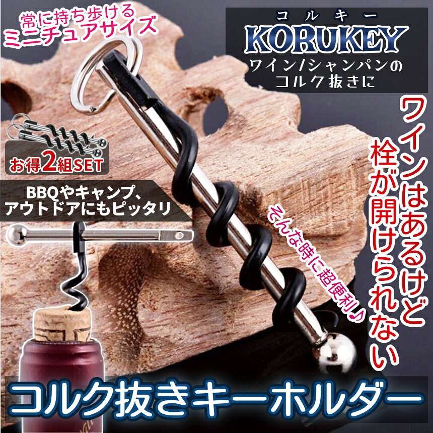 【当店限定！全品ポイント3倍】【1000円 ポッキリ】 ワイン コルク抜き キーホルダー 2個セット ミニサイズ 68mm 小型 ワインオープナー コンパクト 持ち運び 携帯 アウトドア キャンプ 栓抜き コルク シャンパン 蓋 フタ 便利 2-KORUKEY TOKU 送料無料 palone-10002620 SHOPパルワン サンプル画像2