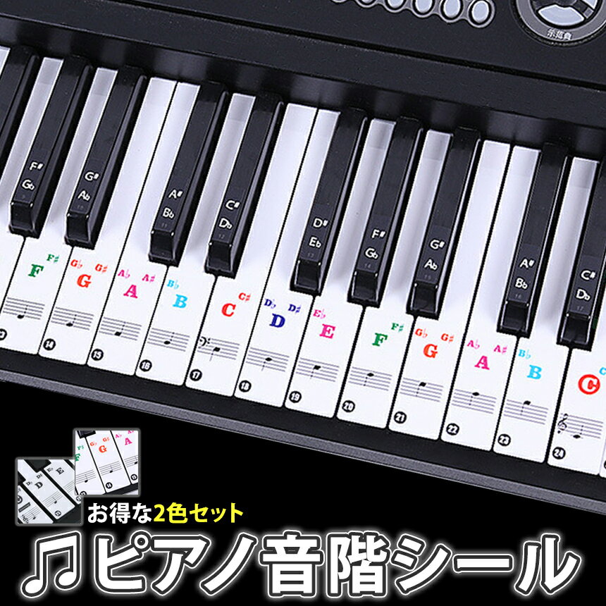 【1日限定！全品ポイント5倍】 鍵盤 88/61/54/49/37鍵 キー ピアノシール 2色セット キーボード ステッカー 音符シール 黒と白 カラー 88鍵盤 初心者 ピアノ練習用 剥がせる カラフル 黒鍵 白鍵 2-88PIASTE TOKU 送料無料