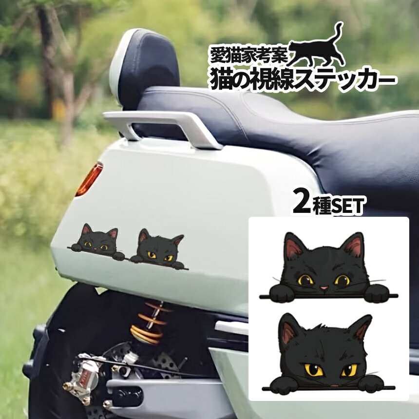 Rakuten - 猫の視線 可愛い 猫 ステッカー 2枚組 車用 バイク用 黒猫 ネコ イラスト 愛猫家考案 ねこステッカー 汎用 傷隠し CAT ボディ ガラス 簡単貼り付け KONEKOST 送料無料