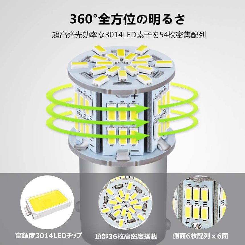 S25ダブル型ランプLED電球2個セットブレーキランプテールランプ駐車ライト高輝度54連ホワイト1200LM12V車用LED2-BURELA