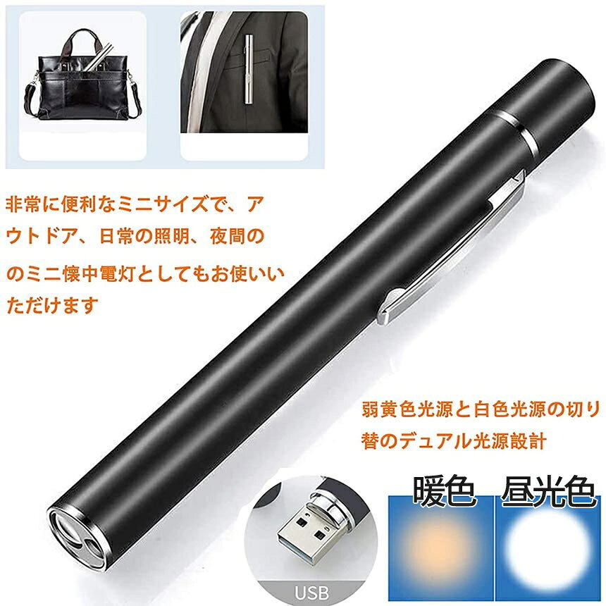 【1000円 ポッキリ】 ペンライト led 懐中電灯 ダブル光源 小型 ペン型ライト ハンディライト USB充電式 ミニ キャンプ アウトドア 防災 釣り ライト クリップ付き 携帯便利 NISYURAI 送料無料 palone-10001666 SHOPパルワン サンプル画像3