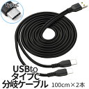 【当店限定!全品ポイント3倍】 USBタイプC 2股ケーブル 枝分かれ 100cm 2本セット ロング 黒 シンプル TypeCケーブル typec USB-C...