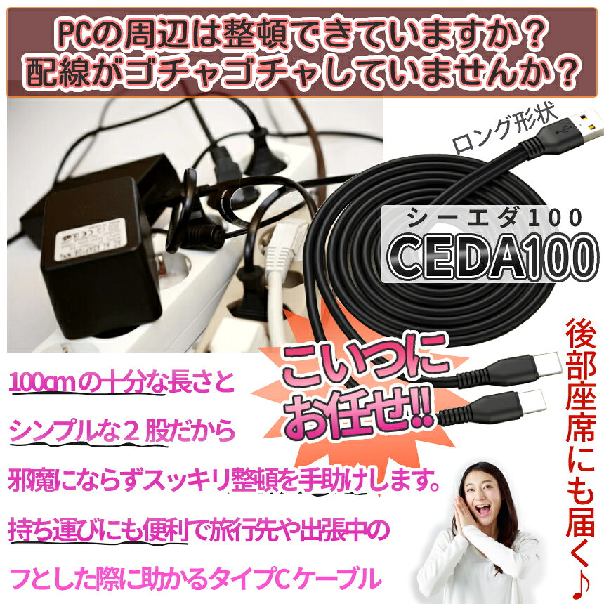 【マラソン開催！全品ポイント5倍】 USB type-c ケーブル タイプC 充電 2股 枝分かれ 100cm 充電ケーブル コード シンプル TypeC USB-C 増設 iPhone iPad タブレット スマホ Android 電子タバコ 同時充電 便利 1m ブラック 黒 CEDA100 送料無料 palone-10001688 SHOPパルワン サンプル画像3