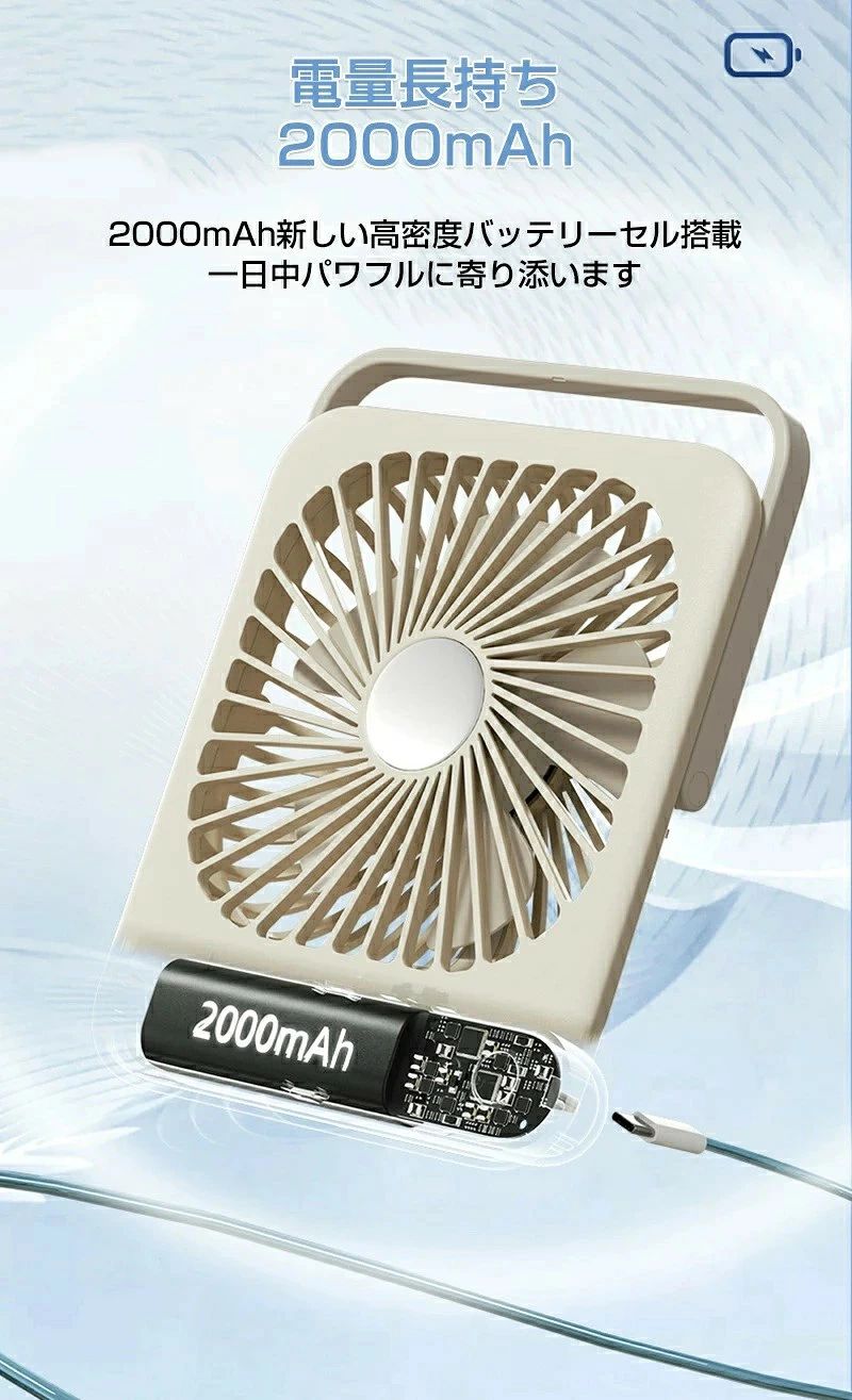 卓上扇風機 USB電源 扇風機 卓上 デスクファン コンパクト 壁掛け 小型 壁掛け扇風機 コードレス 風量3段階 軽量 ミニ扇風機 デスクファン 小型 卓上ファン 2000mAh 連続14時間使用可 静音 手持ち おしゃれ 脱衣所 キッチン 寝室 トイレ 熱中症対策 palrun-10032283 パルコショップ サンプル画像3