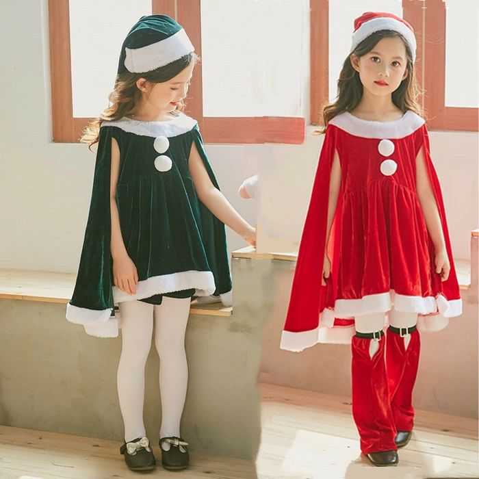 サンタ コスプレ クリスマス 衣装 ワンピース 帽子 サンタクロース サンタ服 ポンチョ 女の子 子供服 コスプレ 仮装 ハロウィン レッド グリーン 仮装 ハロウィン 可愛い 新年 忘年会 演出服 イベント パーティー プレゼント ギフト