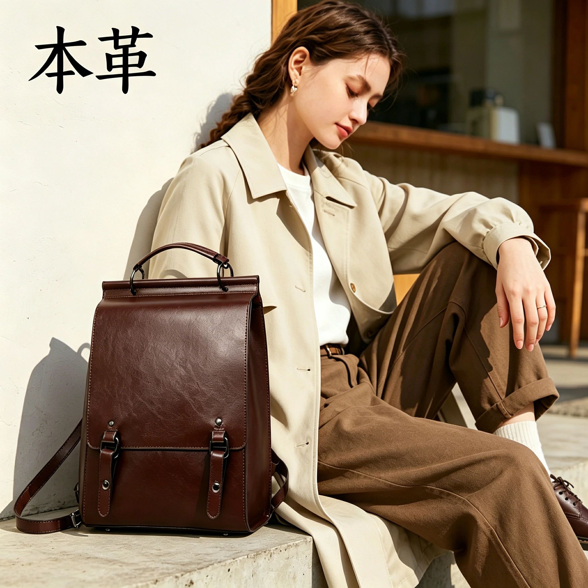 商品名本革リュック レディース フラップリュック商品仕様商品名：本革 フラップリュック3WAY：手提げ、リュックサック、ショルダーショルダー：調節可能取り外せる調整可能のショルダーベストラップは付属しており重量：0.97kgサイズ：高さ34cm × 横幅25cm × マチ9cmカラー：ブラック、コーヒー、ブラウン容量：雑誌やノート（11インチまで）、傘やペットボトルなどスッポリ！普段使いだけでなくビジネス通勤もぴったりです、レジャーや軽い一泊旅行にも使えます。人の手にての計測となります為、サイズにつきましては1〜2cmの誤差が生じる場合がございます。予め、ご了承の上、ご注文下さい。サイズ重量は、多少の誤差が生じる場合がございます。お持ちのパソコンサイズインチのお間違えがないよう、必ず、ご自身のお持ちのパソコンの型番をお調べの上、 商品ページ記載サイズをご確認頂き、余裕のあるサイズをご注文下さい。商品説明【素材構成】耐水性に優れる高級本革レザー素材のリュックが新登場！持ち運びに便利です。手に持つ、肩に掛ける、背負うと3WAYの持ち方ができる女性用多機能リュックです。【レディース 本革リュックの仕様】フラップ式本革リュック ポケット数：メインポケット×1、内側オーペンポケット×1、ファスナーポケット×1。雑誌やノート（13インチまで）、傘やペットボトルなどスッポリ！普段使いだけでなくビジネス通勤もぴったりです、レジャーや軽い一泊旅行にも使えます。【特徴】：イギリススクールバッグ風のテイストを本革の高級感とデザインで感じさせるおしゃれで上品な本革リュックサック 。【色んなシーンに活躍】カジュアルながら上品、大人な雰囲気を演出できるアンティーク調の加工がオシャレなリュックです。 出張、通勤、通学、遠足、旅行等に適用です。商品カラーコーヒー、ブラウン、ブラック注意事項1.PC、環境、光の具合等により、色のイメージが画像と若干異なる場合が御座います。2.製造上、細かな汚れやシワ糸のほつれが発生する場合がございます。度を超して痛みのある場合には弊社までご連絡下さい本革使用ご注意ください！！！！当商品は革そのものの風合いや経年変化をお楽しみいただくため、加工を最低限にとどめています。そのため表面に細かなシワやシミがあることもございますが、お使いいただくほどに馴染み、目立たなくなります。あらかじめご了承ください。革製品のため、着用中の強い摩擦や汗雨により衣類などに色移りすることがあります。使用環境にご注意くださいませ。特に白ワイシャツ等、薄い色の衣類等との併用の際には、防水スプレーを使用するなど、水分に気を付けてご使用ください。用途レディース 自分用 ギフト プレゼント クリスマス バレンタインデー ホワイトデー 誕生日 バースデー 贈り物 通学 通勤 タウン デイリー 普段使い商品名本革リュック レディース フラップリュック商品仕様商品名：本革 フラップリュック3WAY：手提げ、リュックサック、ショルダーショルダー：調節可能取り外せる調整可能のショルダーベストラップは付属しており重量：0.97kgサイズ：高さ34cm × 横幅25cm × マチ9cmカラー：ブラック、コーヒー、ブラウン容量：雑誌やノート（11インチまで）、傘やペットボトルなどスッポリ！普段使いだけでなくビジネス通勤もぴったりです、レジャーや軽い一泊旅行にも使えます。人の手にての計測となります為、サイズにつきましては1〜2cmの誤差が生じる場合がございます。予め、ご了承の上、ご注文下さい。サイズ重量は、多少の誤差が生じる場合がございます。お持ちのパソコンサイズインチのお間違えがないよう、必ず、ご自身のお持ちのパソコンの型番をお調べの上、 商品ページ記載サイズをご確認頂き、余裕のあるサイズをご注文下さい。商品説明【素材構成】耐水性に優れる高級本革レザー素材のリュックが新登場！持ち運びに便利です。手に持つ、肩に掛ける、背負うと3WAYの持ち方ができる女性用多機能リュックです。【レディース 本革リュックの仕様】フラップ式本革リュック ポケット数：メインポケット×1、内側オーペンポケット×1、ファスナーポケット×1。雑誌やノート（13インチまで）、傘やペットボトルなどスッポリ！普段使いだけでなくビジネス通勤もぴったりです、レジャーや軽い一泊旅行にも使えます。【特徴】：イギリススクールバッグ風のテイストを本革の高級感とデザインで感じさせるおしゃれで上品な本革リュックサック 。【色んなシーンに活躍】カジュアルながら上品、大人な雰囲気を演出できるアンティーク調の加工がオシャレなリュックです。 出張、通勤、通学、遠足、旅行等に適用です。商品カラーコーヒー、ブラウン、ブラック注意事項1.PC、環境、光の具合等により、色のイメージが画像と若干異なる場合が御座います。2.製造上、細かな汚れやシワ糸のほつれが発生する場合がございます。度を超して痛みのある場合には弊社までご連絡下さい本革使用ご注意ください！！！！当商品は革そのものの風合いや経年変化をお楽しみいただくため、加工を最低限にとどめています。そのため表面に細かなシワやシミがあることもございますが、お使いいただくほどに馴染み、目立たなくなります。あらかじめご了承ください。革製品のため、着用中の強い摩擦や汗雨により衣類などに色移りすることがあります。使用環境にご注意くださいませ。特に白ワイシャツ等、薄い色の衣類等との併用の際には、防水スプレーを使用するなど、水分に気を付けてご使用ください。用途レディース 自分用 ギフト プレゼント クリスマス バレンタインデー ホワイトデー 誕生日 バースデー 贈り物 通学 通勤 タウン デイリー 普段使い