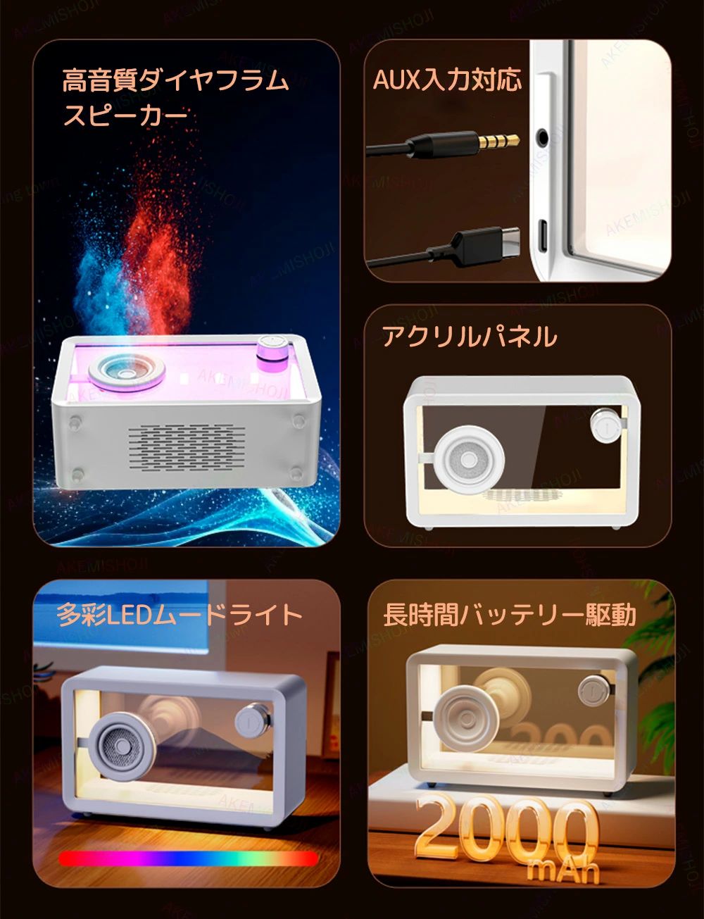 Bluetoothスピーカー ワイヤレススピーカー RGB LEDライト付き ブルートゥース ワ...