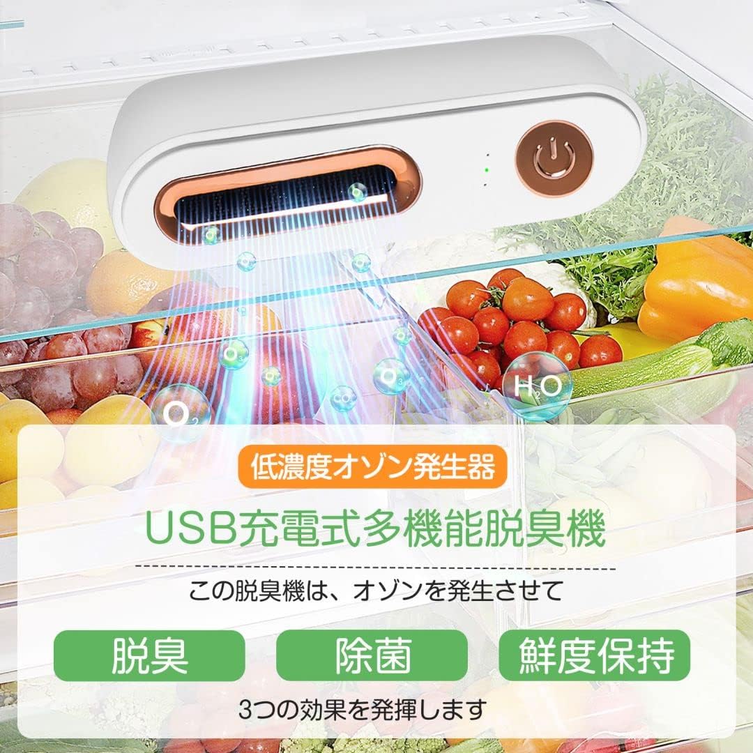 パルコショップの冷蔵庫消臭器 オゾン脱臭機 USB充電式 ミニ空気清浄機 コンパクト 軽量 オゾン発生器 除菌 省エネ 静音 トイレ キッチン最適 オフィス｜アングル2