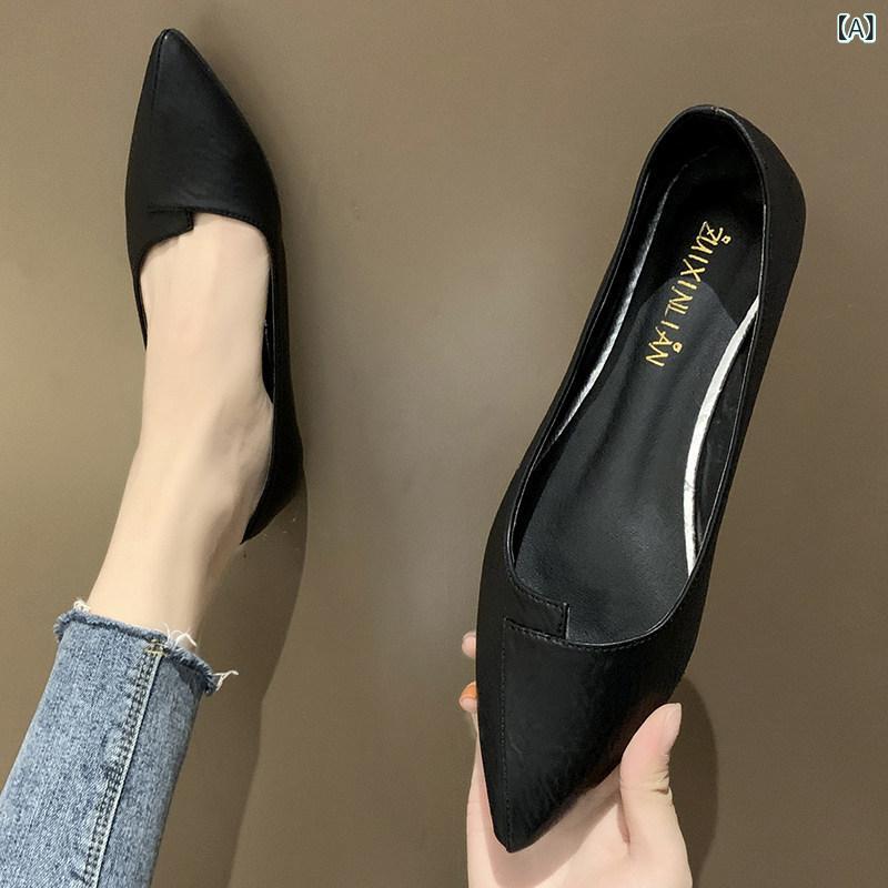 パンプス レディース フラットシューズ ぺたんこ靴 ローヒール 痛くない 柔らかい 柔らか素材 尖頭 ポインテッドトゥ 浅口 シンプル レトロ クラシック スタイル ベーシック 通勤用 オフィス ビジネス 仕事用 営業用 立ち仕事 疲れない 歩きやすい palrun-10012352 パルコショップ サンプル画像2