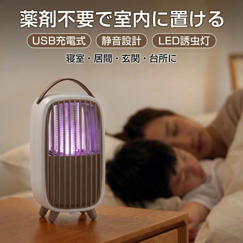 省エネ 光源誘導式 LED誘虫灯 スタイリッシュ蚊取りさん 吸引器 捕虫器 電撃殺虫機...