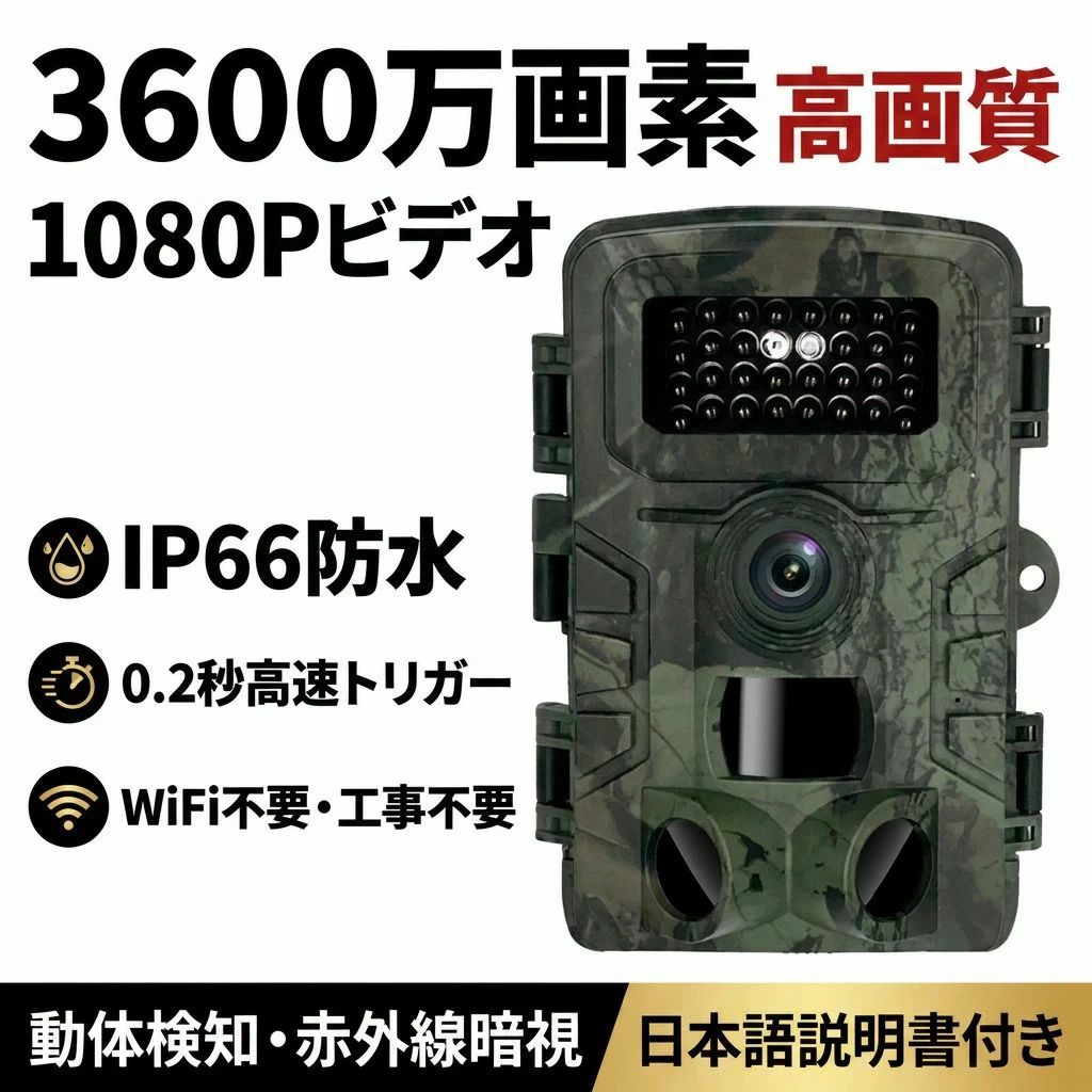 乾電池 工事 wifi不要 トレイルカメラ ネット環境なし バッテリーカメラ 電池式 屋...