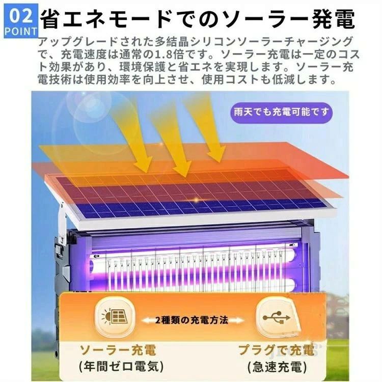パルコショップの【UV光源で誘引】電撃殺虫器 蚊取り器 充電式 ソーラー USB 大容量 電気蚊取りランプ 省エネ 虫取り機 吊り下げ 屋内 屋外 蚊対策 薬剤不用 ポイント消化 プレゼント ギフト 人気 おすすめ 新生活 母の日 父の日 誕生日｜アングル3