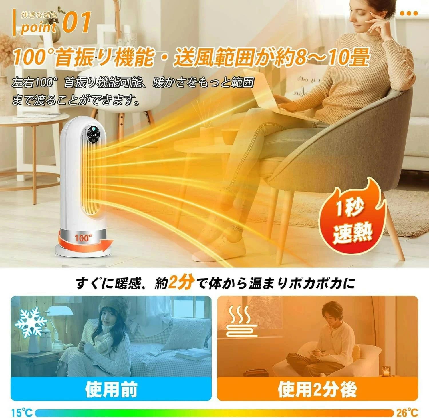 セラミックヒーター 小型 【2024冬革新型&人感センサー】速暖 電気ヒーター セラミ...