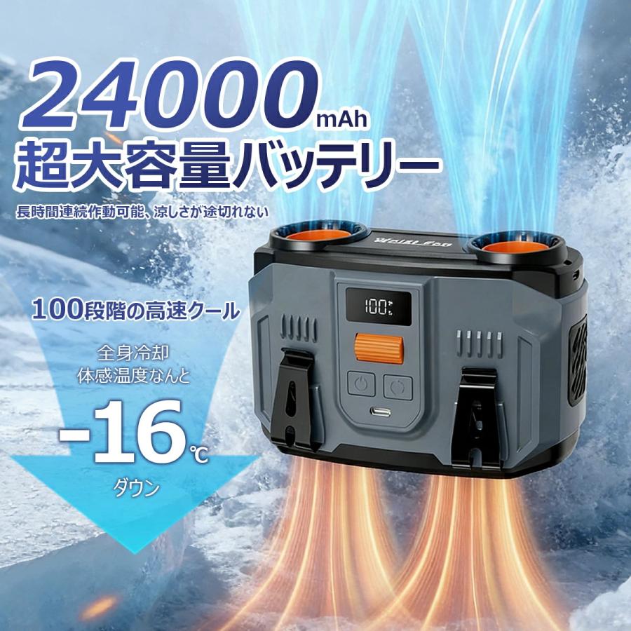 【2026新型】腰掛け扇風機 小型 強力 冷風機 24000mAh大容量 100段階風量 48時間航続 20m/sダブル送風 強力冷風 首掛け/腰掛け/卓上 3WAY USB充電式 軽量 強力冷風 屋外作業用 熱中症対策 猛暑対策 建設業 ポータブルファン 戸外使用