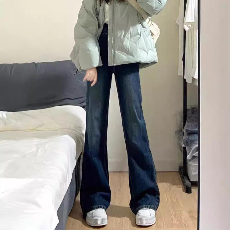 牛仔パンツ 女性用 春秋 180超長 高腰 微喇 ワイドレッグ ロングパンツ ヴィンテー...