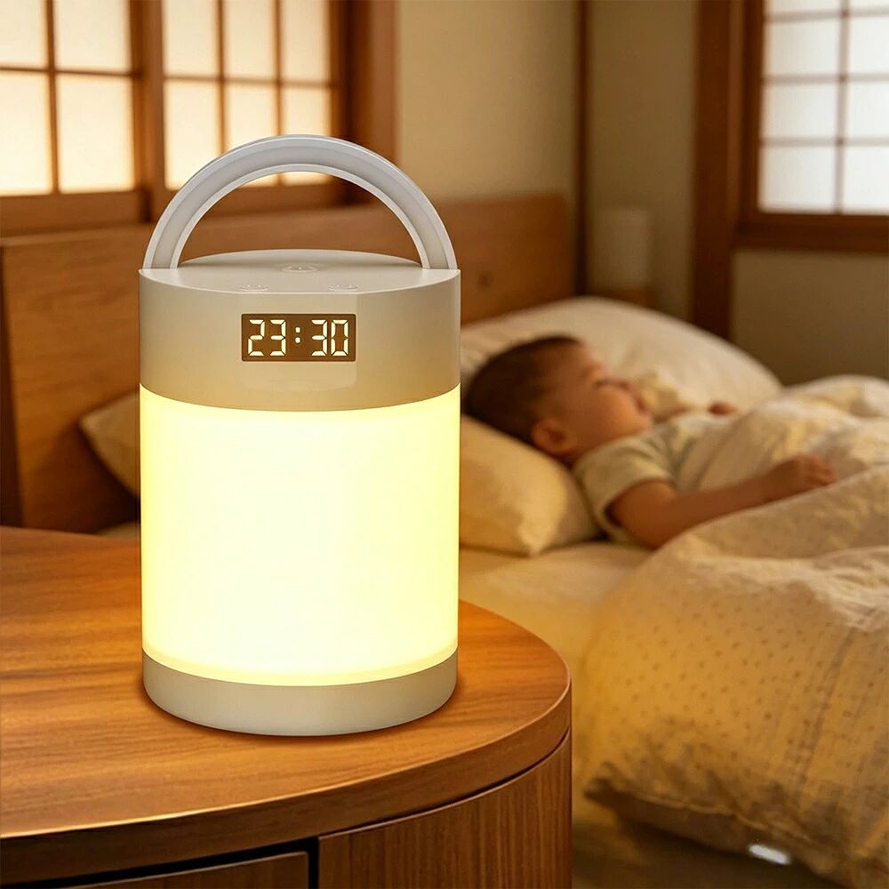 商品説明文（daysunny）製品名：2026年新アップグレード 時計付きタッチセンサーベッドサイドランプ（光沢仕上げ / ABS樹脂）【3色調光＋無段階調光で理想の光を】daysunnyの本製品は、「電球色」「昼白色」「昼光色」の3色調光と無段階調光（インフィニット調光）に対応。ランプ上部のタッチセンサーボタンで色温度明るさモード（読書/リラックス/ナイトライト等）を瞬時に切替え可能。ベッドに寝たまま操作でき、コンパクト＆転倒防止設計です。【タッチセンサー＆無段階調光】先進のタッチセンサー技術を採用。ランプ上部の円形パネルで：ON/OFF：ワンタッチ明るさ調整：長押しで無段階調光、短押しでステップ調光暗闇でもボタンを探す手間が不要。就寝前や深夜のトイレで快適に使えます。【内蔵時計＆Type-C充電】ベースにデジタル時計を内蔵。USB Type-C端子で充電可能（付属コードまたはお手持ちのケーブルが使用可）。コンセント直挿しにも対応。バッテリー持続時間：最下位モード約20時間、最上位モード約18時間。非発熱低眩輝LED搭載。【軽量丈夫なABS樹脂ボディ】耐衝撃性軽量性に優れたABS樹脂を採用。長時間の手持ちでも負担にならず、変色変形に強い。完全防水ではありませんが、一定の防湿性あり。【取っ手付きで自由に移動可能】持ち運びに便利な取っ手デザイン。寝室（ナイトライト/足元灯）、廊下トイレ、キャンプなどのアウトドア、停電時の非常用光源として活躍します。【製品仕様】仕上げ：光沢仕上げ材質：ABS樹脂サイズ：5×5×10cmランプ：LEDスイッチ：タッチセンサー調光：3色調光＋無段階調光特別機能：デジタル時計、Type-C充電、取っ手付き電源：充電式（コンセント直挿し可／別途仕様をご確認ください）daysunnyは、便利で心地よい暮らしをデザインします。本製品が毎日の生活に温かな光と安心をお届けします。メーカー希望小売価格はメーカーサイトに基づいて掲載しています