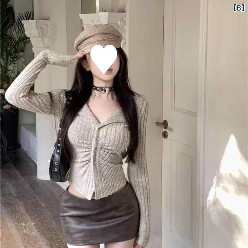 パルコショップのカーディガン レディース 長袖 Vネック ニット トップス 秋冬 上着 刺? ポリエステル きれいめ 通勤 オフィス おしゃれ かわいい 深灰色 杏色 ピンク系｜アングル3