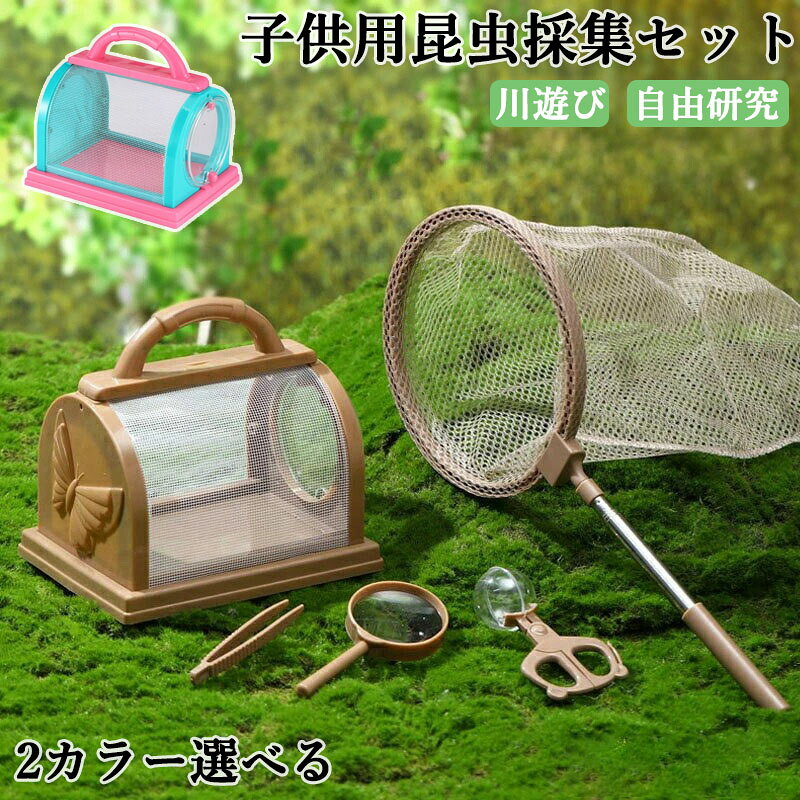 虫取り網 伸縮式 虫籠付き 軽量 虫取りあみ セット 鑷子 ルーペ 虫取りハサミ キャッチャー付き 自由研究 男の子 女の子 昆虫採集セット