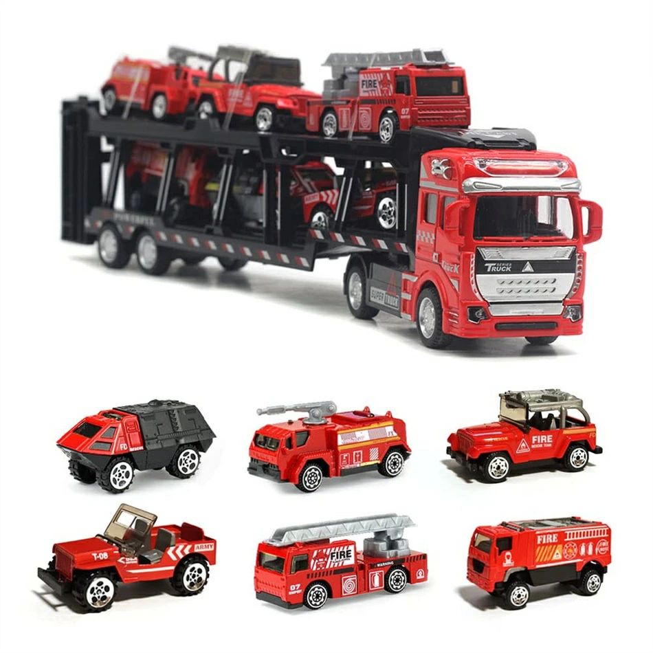 【1:48の割合の大型キャリーカー】細部と装飾は現実の消防車両の外観を模倣しています。車体を後ろに引いて手を離すと、勢いよく前進します！パトカー、ハシゴ車、消防車など消防車両セットを載せて、消防のテーマが豊富です。【学習と遊び】消防車両のおもちゃセットは移動可能な作業部品で作られています。子供たちは消防士士に扮することができ、砂だけで彼らの消防シーンを作ることができる。お子様は、遊びや手目の調和を発展させながら、異なる消防カーを理解していきます。【安全＆耐久性】消防車両セットは亜鉛合金と良質なABSプラスチック素材から作られます。その快適なグリップ力、軽量さと安定した操作を確保します。安全で耐久性があり、子供の遊びに適している。ミニカーのサイズは持ち運びしやすく、子どもの手やポケットにフィットして、子どもが手放せないおもちゃに！【大型トレーラーの特徴】運搬車は上下2層構造。上部分は斜めにして傾斜させることで、載せていた消防ミニカーを滑り台の如く勢いよく走らせる、みたいな遊び方も可能。またトレーラー部分は外し、運転車両のみで遊ぶことも可能です。【魅力的なプレゼント】子供たちの誕生日、クリスマス、パーティーの完璧なプレゼントです。彼らは数時間のゲーム時間を楽しみ、友人と楽しみを共有し、ゲームで知識を得ることができます。▼fこちらの対応と商品について何かご不満がありましたら、「レビュー」を付ける前に一度ショップとご連絡してお願いいたします、ショップの誠意を持って最後まで対応させていただきます。商品には多少の個体差がございます。予めご了承uくださいませ。発送途中で箱が潰れる可能性があります。ご理解お願いします。PC環境光の具合により、色や素材のイメージが写真と若干異なる場合がございます。mモデル写真に使用されているアクセサリー小物は別途記載が無い限り付属いたしません。商品のお色はお客様のPC環境によって多少色合い、見え方など違ってまいりますのでご了承下さいますようお願いします。写真の色調はご使用のモニターの機種や設定により実際の商品と異なる場合があります。商品のサイズは、全て平置きにて外寸を測定しております。商品によっては±1cm〜3cmの誤差が発生してしまう場合がございます。予めご理解いただきますようお願い致します。該当商品は他店と在庫共有です。タイミングにより、在庫ズレが生じる場合がございます。予めご了承ください。iパッケージは改良のため予告なく仕様を変更する場合があります、ご理解いただきますようお願い致します。【1:48の割合の大型キャリーカー】細部と装飾は現実の消防車両の外観を模倣しています。車体を後ろに引いて手を離すと、勢いよく前進します！パトカー、ハシゴ車、消防車など消防車両セットを載せて、消防のテーマが豊富です。【学習と遊び】消防車両のおもちゃセットは移動可能な作業部品で作られています。子供たちは消防士士に扮することができ、砂だけで彼らの消防シーンを作ることができる。お子様は、遊びや手目の調和を発展させながら、異なる消防カーを理解していきます。【安全＆耐久性】消防車両セットは亜鉛合金と良質なABSプラスチック素材から作られます。その快適なグリップ力、軽量さと安定した操作を確保します。安全で耐久性があり、子供の遊びに適している。ミニカーのサイズは持ち運びしやすく、子どもの手やポケットにフィットして、子どもが手放せないおもちゃに！【大型トレーラーの特徴】運搬車は上下2層構造。上部分は斜めにして傾斜させることで、載せていた消防ミニカーを滑り台の如く勢いよく走らせる、みたいな遊び方も可能。またトレーラー部分は外し、運転車両のみで遊ぶことも可能です。【魅力的なプレゼント】子供たちの誕生日、クリスマス、パーティーの完璧なプレゼントです。彼らは数時間のゲーム時間を楽しみ、友人と楽しみを共有し、ゲームで知識を得ることができます。▼fこちらの対応と商品について何かご不満がありましたら、「レビュー」を付ける前に一度ショップとご連絡してお願いいたします、ショップの誠意を持って最後まで対応させていただきます。商品には多少の個体差がございます。予めご了承uくださいませ。発送途中で箱が潰れる可能性があります。ご理解お願いします。PC環境光の具合により、色や素材のイメージが写真と若干異なる場合がございます。mモデル写真に使用されているアクセサリー小物は別途記載が無い限り付属いたしません。商品のお色はお客様のPC環境によって多少色合い、見え方など違ってまいりますのでご了承下さいますようお願いします。写真の色調はご使用のモニターの機種や設定により実際の商品と異なる場合があります。商品のサイズは、全て平置きにて外寸を測定しております。商品によっては±1cm〜3cmの誤差が発生してしまう場合がございます。予めご理解いただきますようお願い致します。該当商品は他店と在庫共有です。タイミングにより、在庫ズレが生じる場合がございます。予めご了承ください。iパッケージは改良のため予告なく仕様を変更する場合があります、ご理解いただきますようお願い致します。