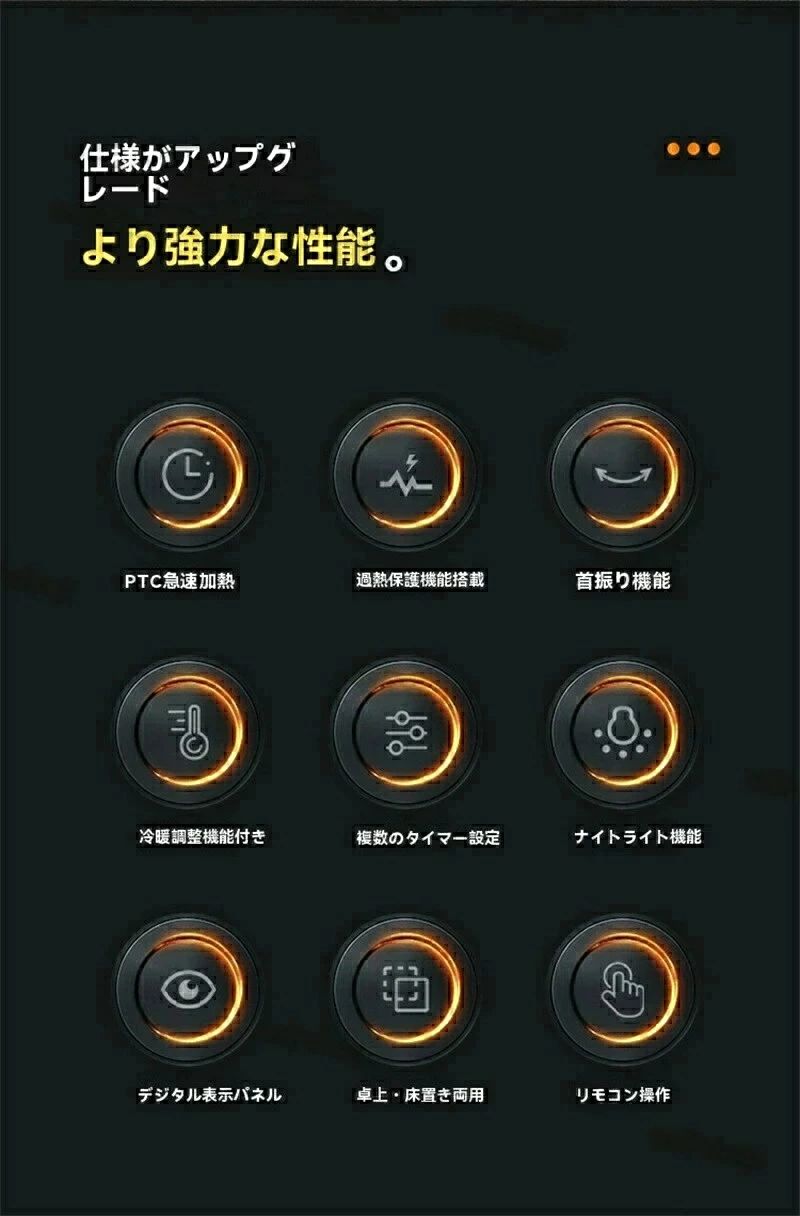パルコショップの強力 2秒速暖 温度調節 電気温風 足元ヒーター 小型 首振り コンパクト 電気ファンヒーター 人感センサー 暖房器具｜アングル3