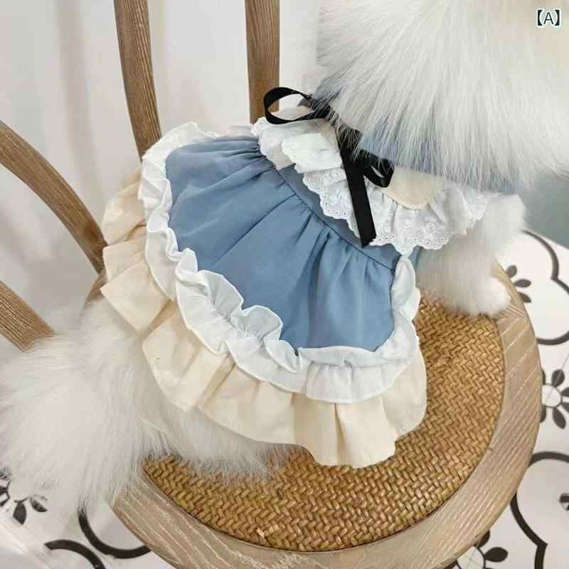 ペット服 小型犬 猫 かわいい メイド風 レース スカート ワンピース ドレス 春夏 お散歩 普段使い ビションフリーゼ トイプードル ポリエステル