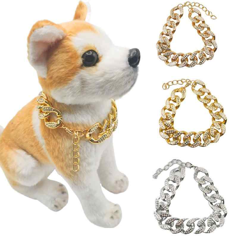犬用首輪 ゴールドチェーンネックレス 軽量プラスチック製 大型犬 中型犬 フレンチブルドッグ ゴールデンレトリバー ラブラドール 長さ調節可能 カジュアル 散歩 ファッションアクセサリー