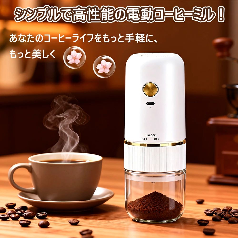 水洗い可 電動ミル 粗挽き コーヒーミル 珈琲ミル 小型 臼式 セラミック刃 電動 自...