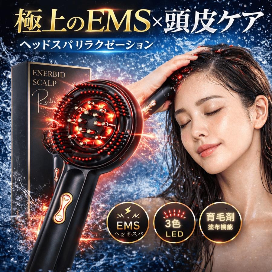 ヘッドスパEMS 電気ブラシ 頭皮ケア デバイス LED光＆EMS微振動搭載 リフレッシュ 頭皮用ブラシ USB充電式 コードレス設計 スカルプケア