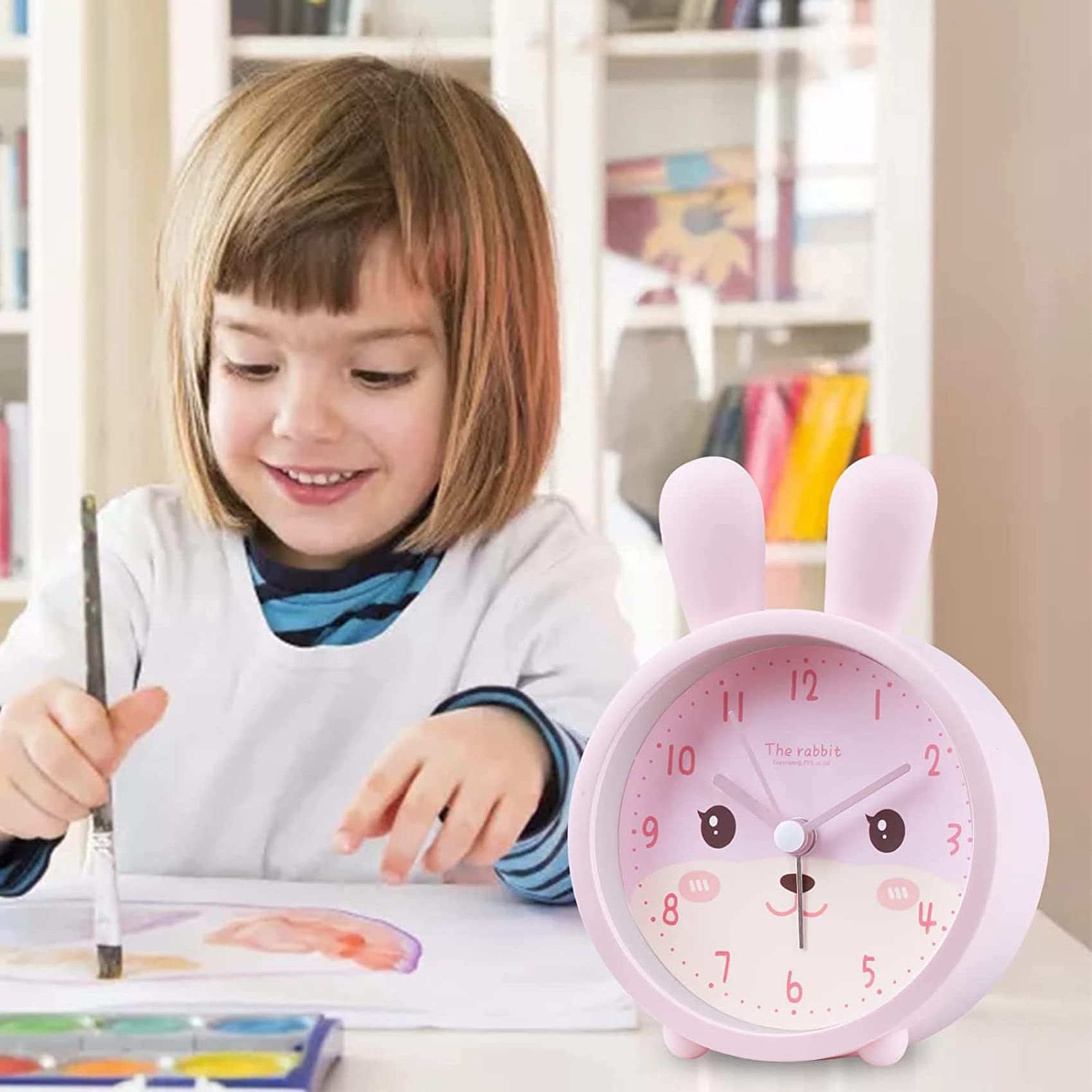 カチカチ鳴らない女の子のための子供用目覚まし時計、ウサギの子供用目覚まし時計...