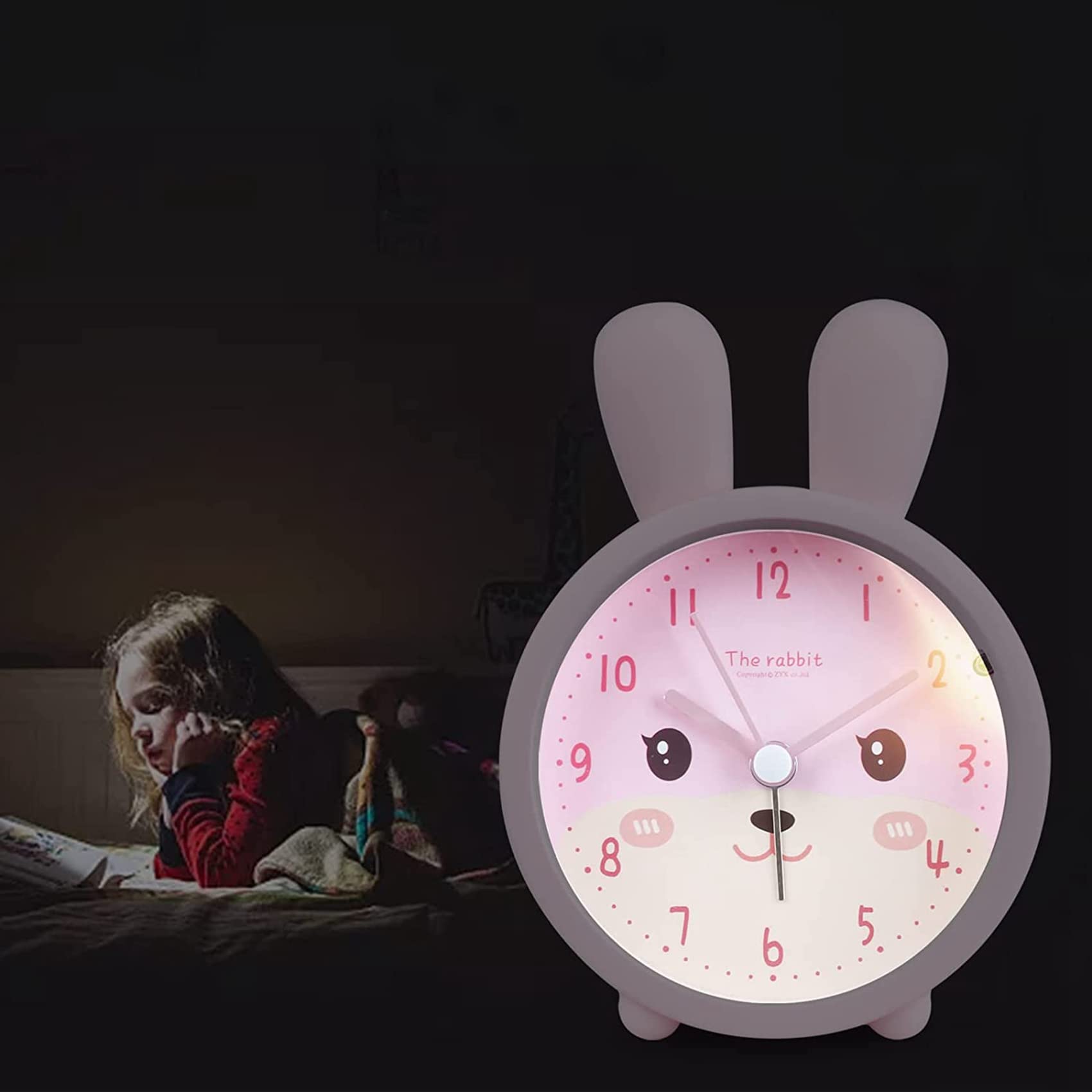カチカチ鳴らない女の子のための子供用目覚まし時計、ウサギの子供用目覚まし時計...