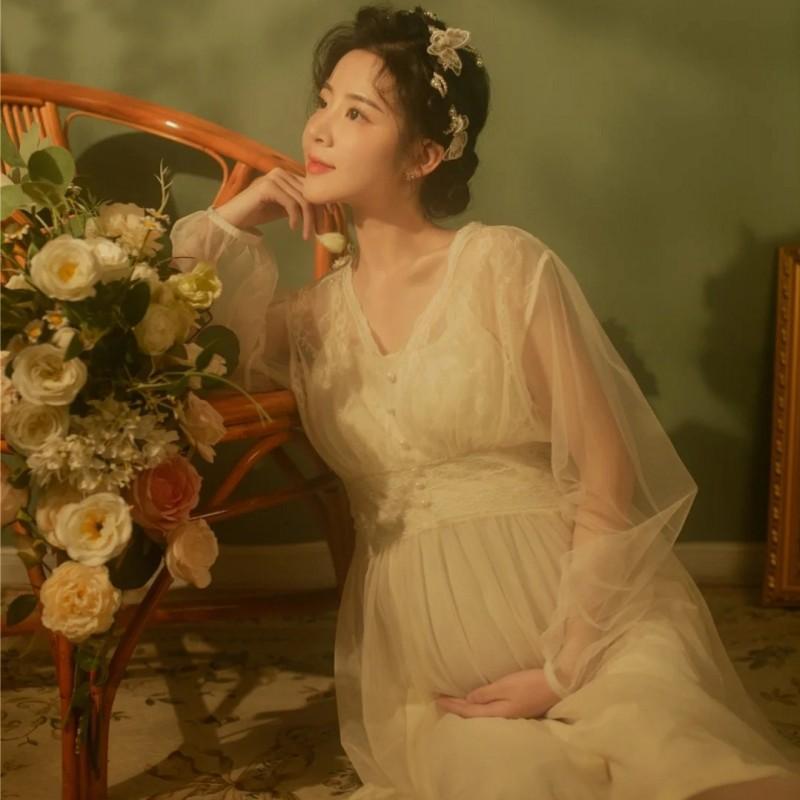マタニティ フォト 衣装 おしゃれ 妊婦 写真 スタジオ さわやか 美しい レトロ 油...