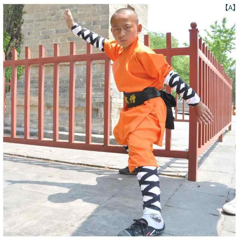 少林拳服 キッズ 大人用 男女兼用 オレンジレッド 少林寺 武僧衣装 武術 練習着 演...